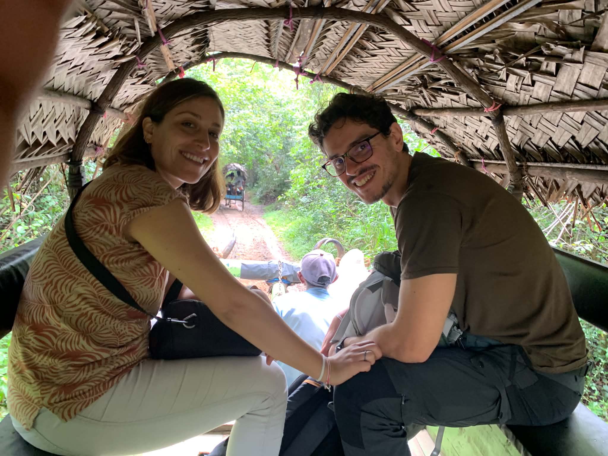 Travellers on a bullock cart ride in a Sri Lankan village